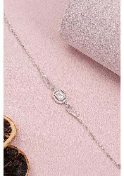 925 Ayar Gümüş Rodyumlu Zirkon Taşlı Çift Sıra Baget Bileklik