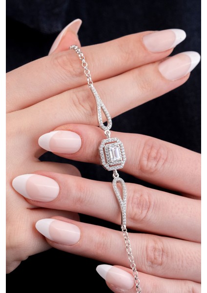 925 Ayar Gümüş Rodyumlu Zirkon Taşlı Çift Sıra Baget Bileklik modelleri