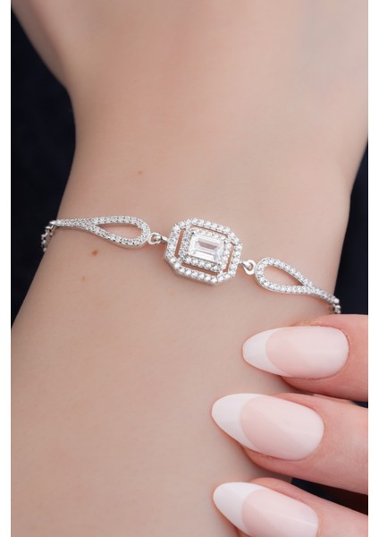 925 Ayar Gümüş Rodyumlu Zirkon Taşlı Çift Sıra Baget Bileklik fırsatları