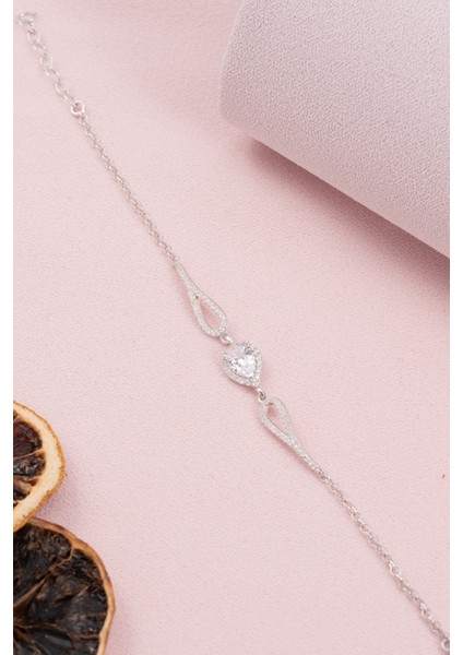 925 Ayar Gümüş Rodyumlu Zirkon Taşlı Damla Bileklik