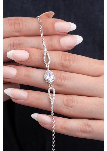 925 Ayar Gümüş Rodyumlu Zirkon Taşlı Damla Bileklik modelleri