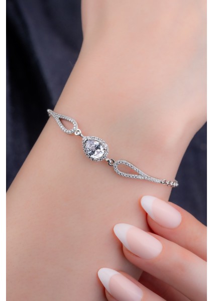 925 Ayar Gümüş Rodyumlu Zirkon Taşlı Damla Bileklik fırsatları