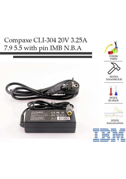 CLI-304 Ibm- 20V-3.25A 7.9-5.5-With Pin Notebook Adaptör