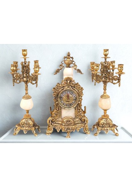 3'lü Saf Pirinç Imparatorluk Tarzı Şamdan Seti Osmanlı Saray Tasarımı Retro Şamdan Seti