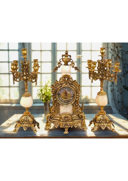 3'lü Saf Pirinç Imparatorluk Tarzı Şamdan Seti Osmanlı Saray Tasarımı Retro Şamdan Seti fiyatları