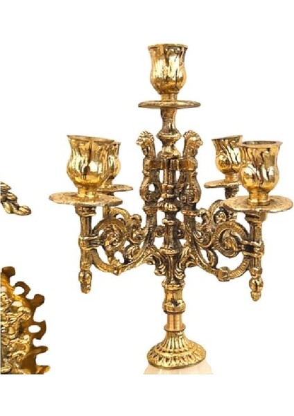 3'lü Saf Pirinç Imparatorluk Tarzı Şamdan Seti Osmanlı Saray Tasarımı Retro Şamdan Seti