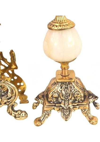 3'lü Saf Pirinç Imparatorluk Tarzı Şamdan Seti Osmanlı Saray Tasarımı Retro Şamdan Seti