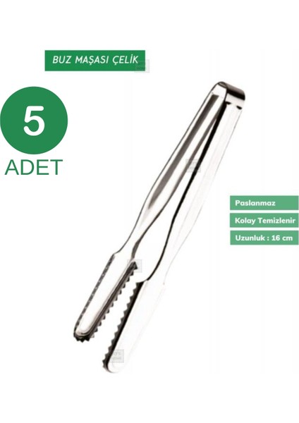 5 Adet Paslanmaz Çelik Buz Maşası – 16 cm | Dayanıklı ve Pratik Kullanım