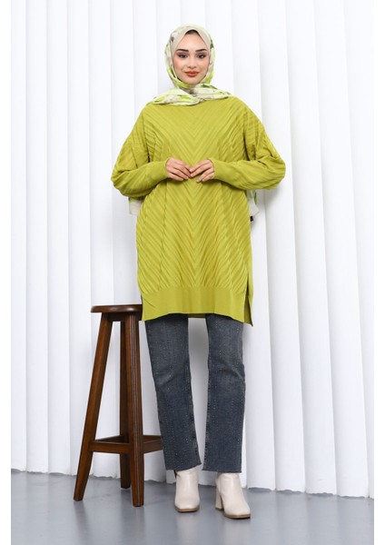 Yağ Yeşili Bisiklet Yaka Soğuk İplik Triko Tunik fiyatları