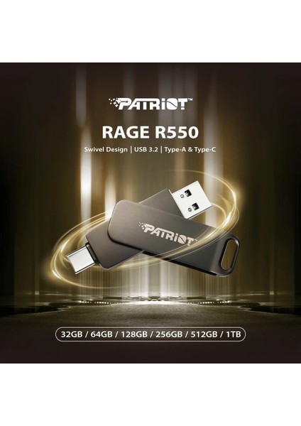 Patrıot Rage R550 512GB USB 3.2 Type-C Flash Bellek PE512GR550DSAD