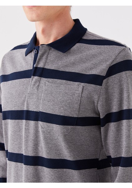 Yeni Sezon Polo Yaka Uzun Kollu Çizgili Erkek Sweatshirt fırsatları