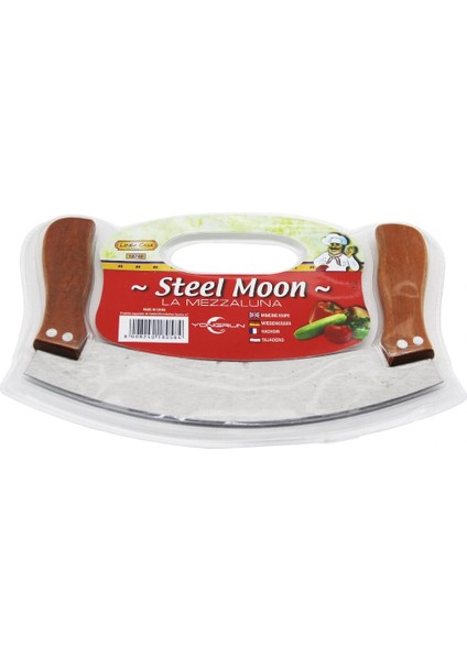 Ieg® Steel Moon Çi̇ft Ahşap Sapli Zirh Biçak Kesi̇ci̇ - Doğrayici 24 x 14 x 1,5 cm (4887)