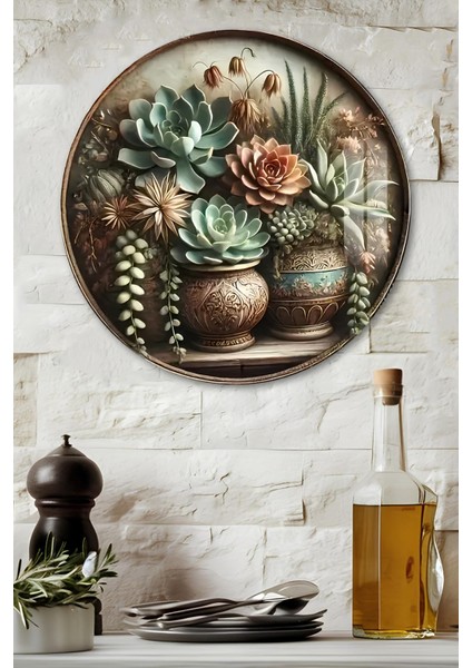 3D Görünümlü Temperli Cam Tablo – Sukulent ve Çiçek Teması Duvar Süsü Uv Baskı 33X33 CM-CDS146