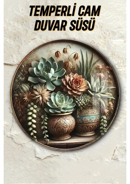 3D Görünümlü Temperli Cam Tablo – Sukulent ve Çiçek Teması Duvar Süsü Uv Baskı 33X33 CM-CDS146 fiyatları