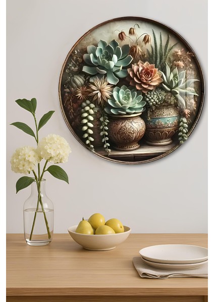 3D Görünümlü Temperli Cam Tablo – Sukulent ve Çiçek Teması Duvar Süsü Uv Baskı 33X33 CM-CDS146 indirimleri