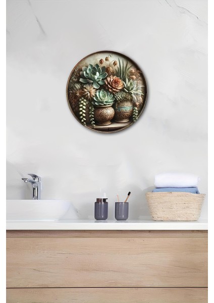 3D Görünümlü Temperli Cam Tablo – Sukulent ve Çiçek Teması Duvar Süsü Uv Baskı 33X33 CM-CDS146