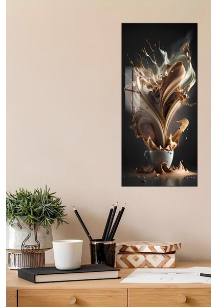 3D Görünümlü Temperli Cam Tablo – Kahve Splash Temalı Uv Baskı 30X60 cm - DCT150