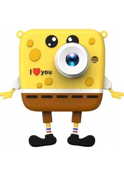 Sünger Bob Tasarımlı Yeni Nesil Çocuk Dijital Mini Fotoğraf Makinesi Çift Kamera