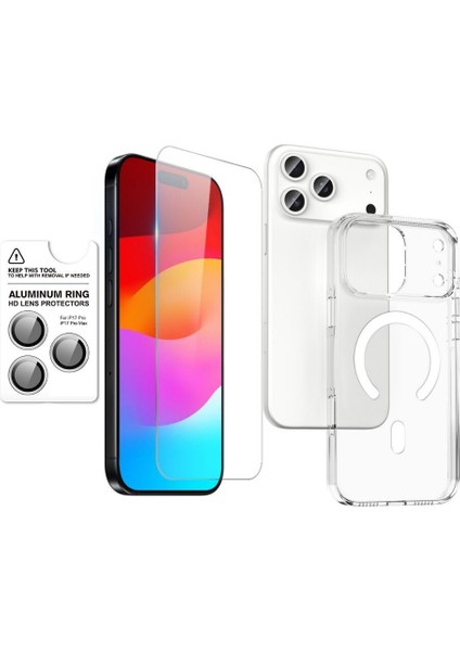 iPhone 17 Pro Max Kılıf Kripto Multi Set Paket Kılıf Ekran Koruyucu Kamera Lens Koruyucu