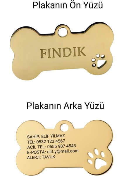 316L Paslanmaz Çelik Kişiye Özel Köpek ve Kedi Isimlik – Altın Renk Kemik Formlu Tasma Plakası indirimleri