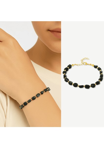 Altın Renk Metal Zincirli Dorika Top Süslemeli Amorf Yeşil Yıldız Taşı Doğaltaş Kadın Bileklik fiyatları