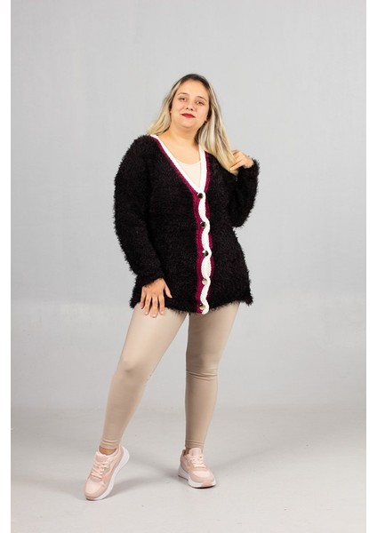 Sakallı Triko Oversize Siyah Hırka – Yumuşacık Doku, Rahat Oversize Kalıp, Şık Kış Stili