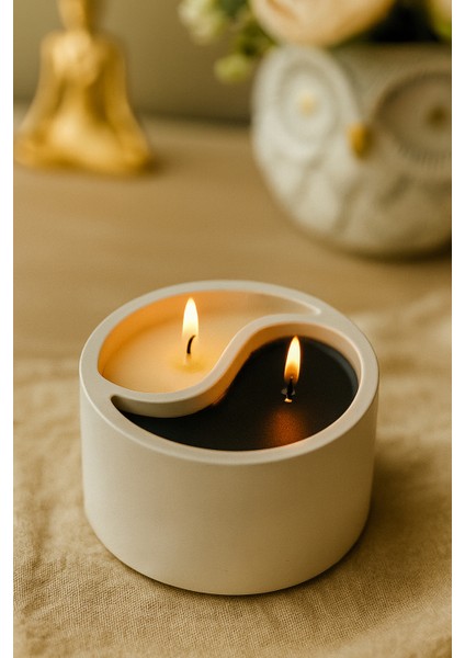 Yin Yang Tasarımlı Yasemin Kokulu Beton Dekoratif Mum Denge ve Zarafeti Bir Arada Yaşayın