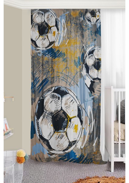 Futbol Topu Çift Kanatlı Çocuk Odası Fon Perde
