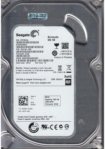 500GB ST500DM002 Barracuda Sata 3.0 7200 Rpm 3.5" Harddisk (Ithalat)