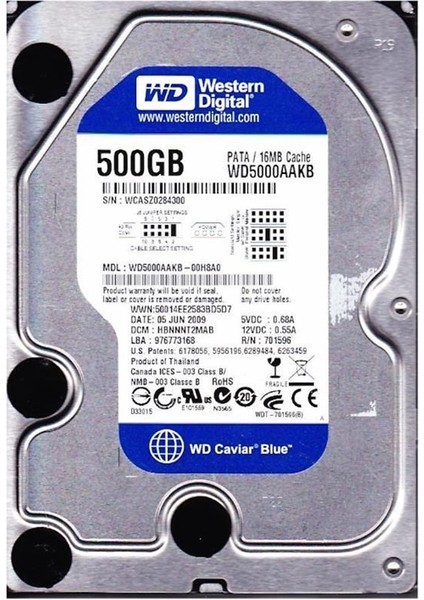 Wd 500GB 3.5" Ide 500GB 7200RPM 16MB WD5000AAKB (Eski Tip Ide) Harddisk