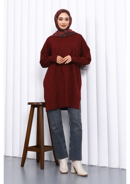 Bordo Bisiklet Yaka Soğuk İplik Triko Tunik fiyatları