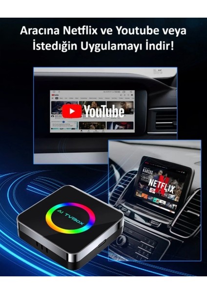 Carplay Ai Box Youtube, Netflix,& Kablosuz Carplay&android Auto 4+64 Android 14