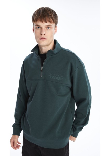 Yeni Sezon Dik Yaka Uzun Kollu Baskılı Erkek Kalın Sweatshirt