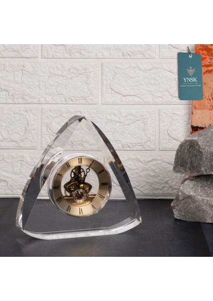 Kristal Üçgen Dekoratif Çarklı Masa Saati – Lüks Ev ve Ofis Hediyelik Obje fırsatları