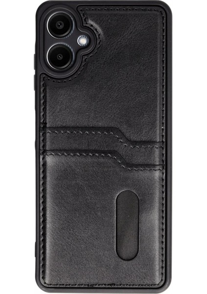 Ieg Samsung Galaxy A06 Kılıf Sara Kartvizitli Deri Kılıf - Siyah