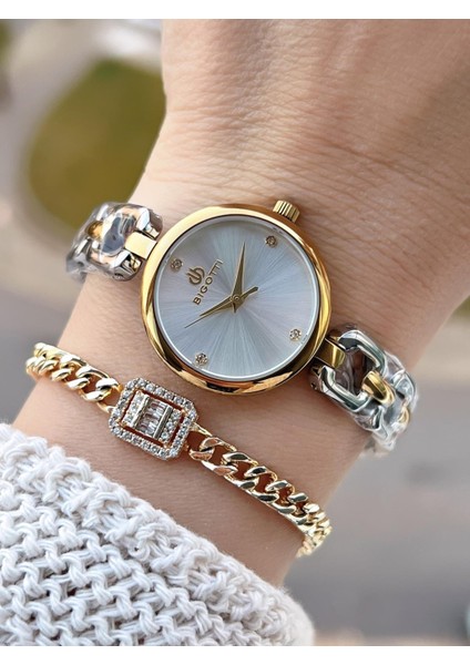 Mini Vintage Kasa Çelik Kordon 2 Yıl Garantili 3 Atm Kadın Kol Saati+Bileklik YBG.10654.1