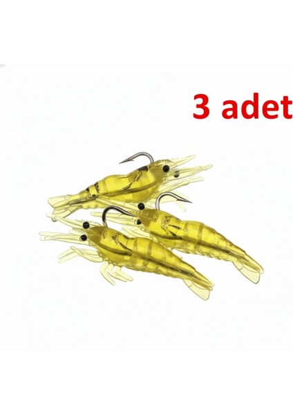 3 Adet 4 cm Kancalı Silikon Karides, Karides Balık Avı,yapay Karides, Levrek,çupra,lüfer