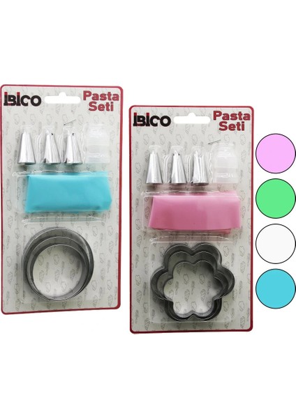 Ieg® 8pcs Pasta Süsleme Seti̇ - 3-Kurabi̇ye Kalip=yuvarlak - Çi̇çek 1-Krema Torbasi - 3-Metal+1-Pls.u