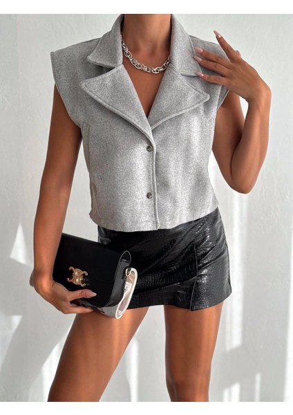 Nrtmsa Önü Çıtçıtlı Cepli Kaşe Yelek Gri F2253 (Beden: L)