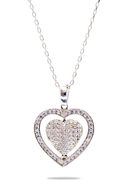 Zirkon Taşlı Kalp Model Gümüş Renk Isme Özel Yazılı 925 Ayar Gümüş Kadın Kolye