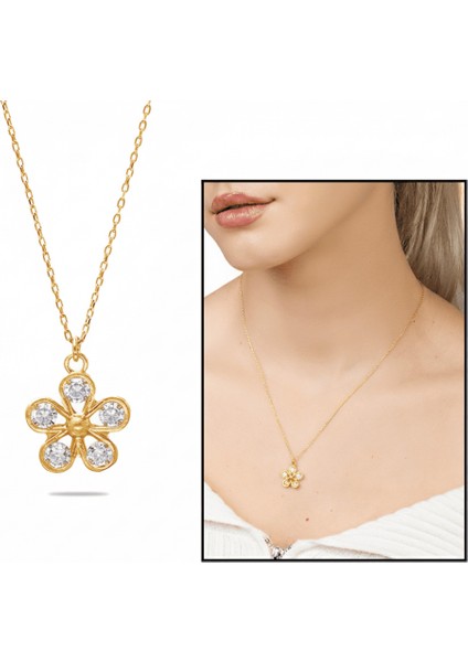 Beyaz Zirkon Taşlı Kar Tanesi Tasarım Altın Renk 925 Ayar Gümüş Kadın Kolye fiyatları