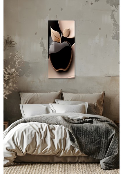 3D Görünümlü Temperli Cam Tablo – Siyah & Gold Elma Temalı Uv Baskı 30X60 cm - DCT145 fiyatları