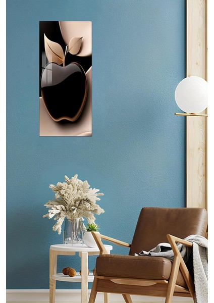 3D Görünümlü Temperli Cam Tablo – Siyah & Gold Elma Temalı Uv Baskı 30X60 cm - DCT145 modelleri