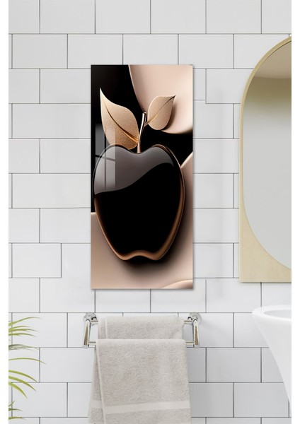 3D Görünümlü Temperli Cam Tablo – Siyah & Gold Elma Temalı Uv Baskı 30X60 cm - DCT145 indirimleri