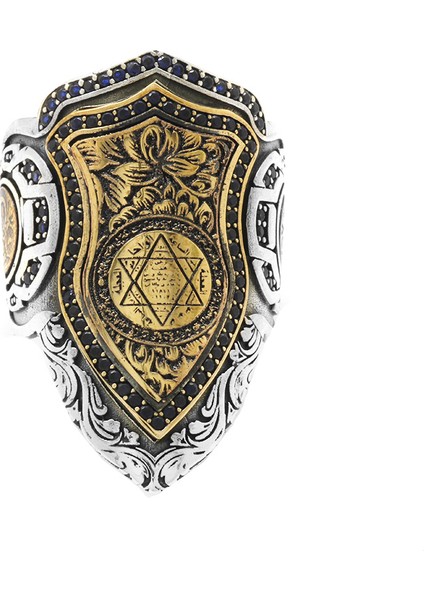 Zirkon Taş Mıhlamalı Mührü Süleyman Işlemeli Ayarlanabilir Ölçü 925 Ayar Gümüş Okçu Zihgir Yüzük