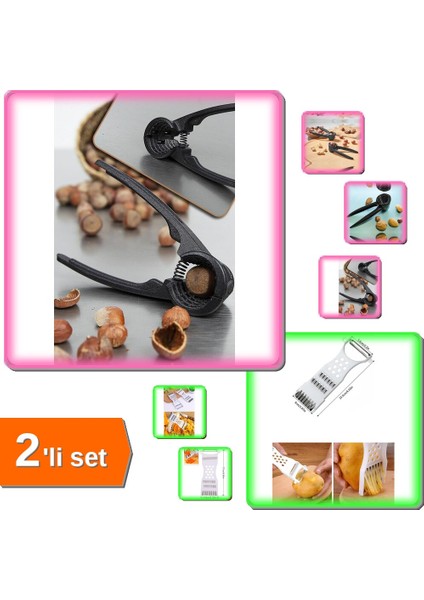 Fındık Kıracağı Döküm + Pratik Rende Soyacak 5 Fonksiyonlu Sebze Soyucu - 2li Set N6U9Q6
