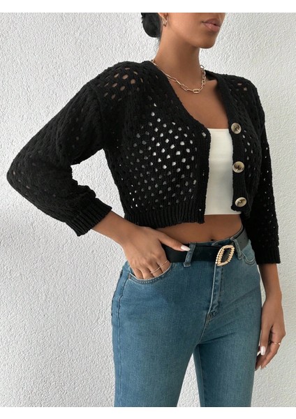 Nrtmsa Büyük Düğmeli Delikli Hırka Siyah (Beden: Standart) fiyatları