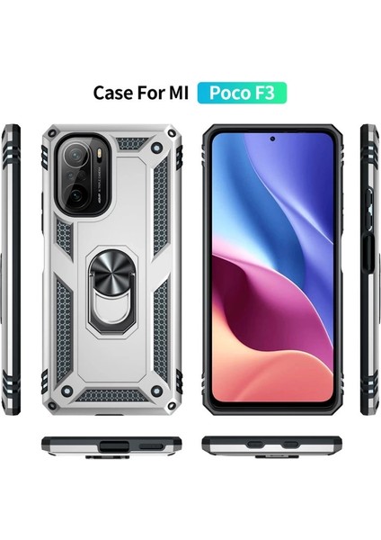 Xiaomi Poco F3 Kılıf Sofya Yüzüklü Silikon Kapak - Gümüş modelleri