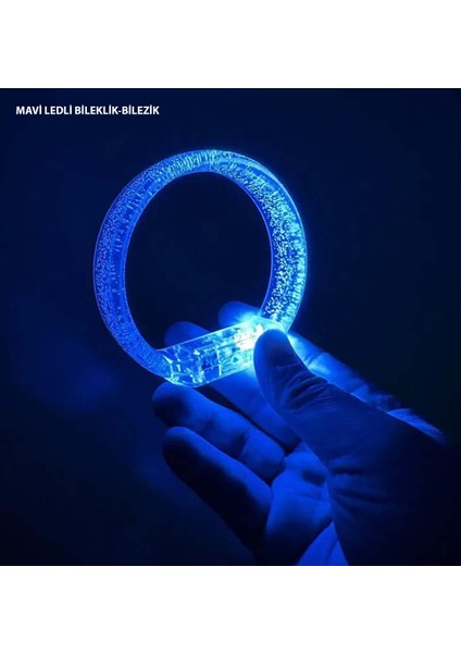 Mavi LED Işıklı Baskı Yapılabilen Pilli Bileklik Bilezik 1,5 cm Genişlik (5358)