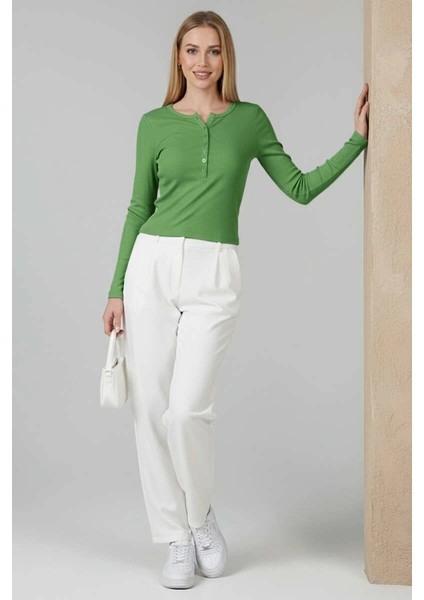 Nrtmsa Çıtçıt Detaylı Bluz Yeşil T4343 (Beden: L)